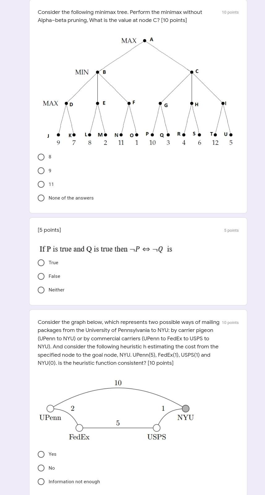 Solved 10 points Consider the following minimax tree. | Chegg.com