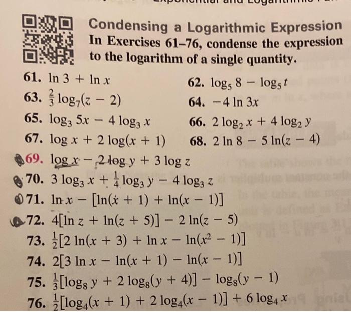Solved Condensing a Logarithmic Expression In Exercises