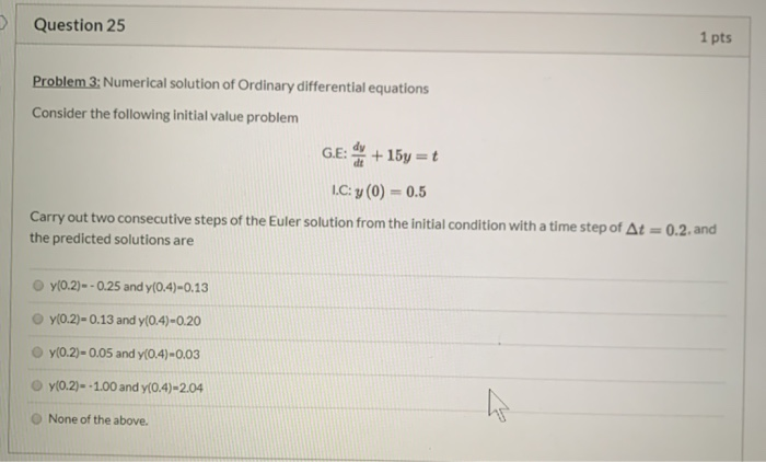 Solved Question 21 1 pts Problem 3; Numerical solution of | Chegg.com