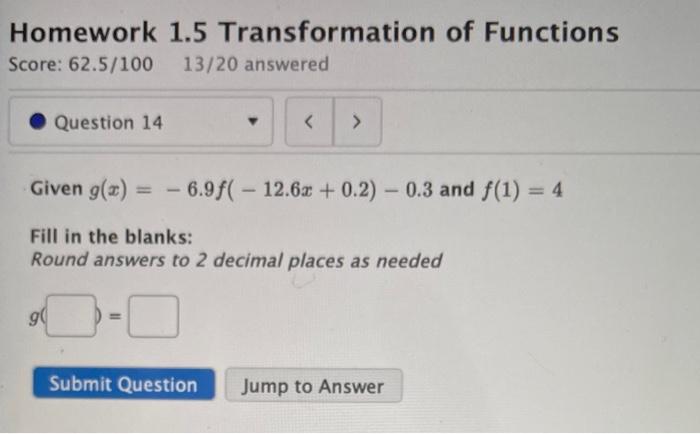 Solved Homework 1.5 Transformation of Functions Score: | Chegg.com