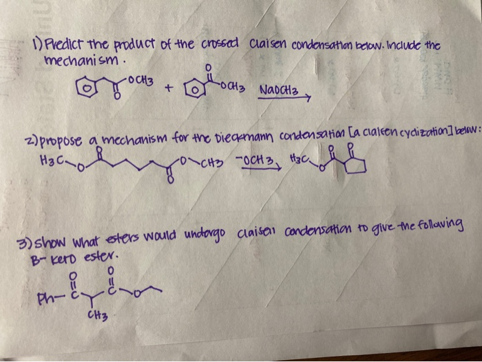 Solved Claisen Condensation Below. Include The D) Predict | Chegg.com