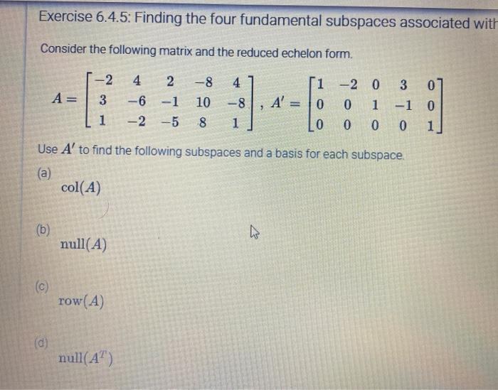 Solved Exercise 6.4.5: Finding the four fundamental | Chegg.com