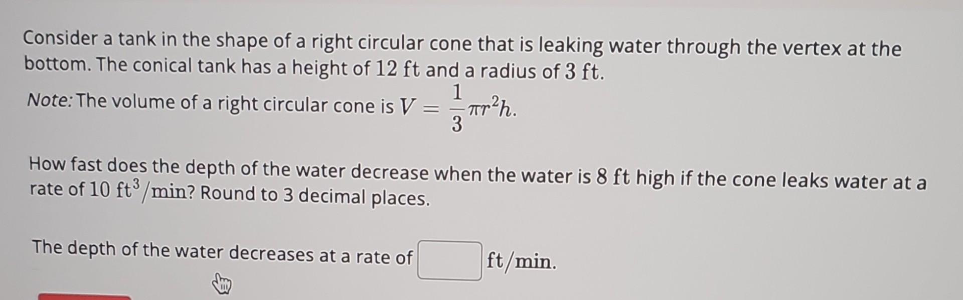 Solved Consider a tank in the shape of a right circular cone | Chegg.com