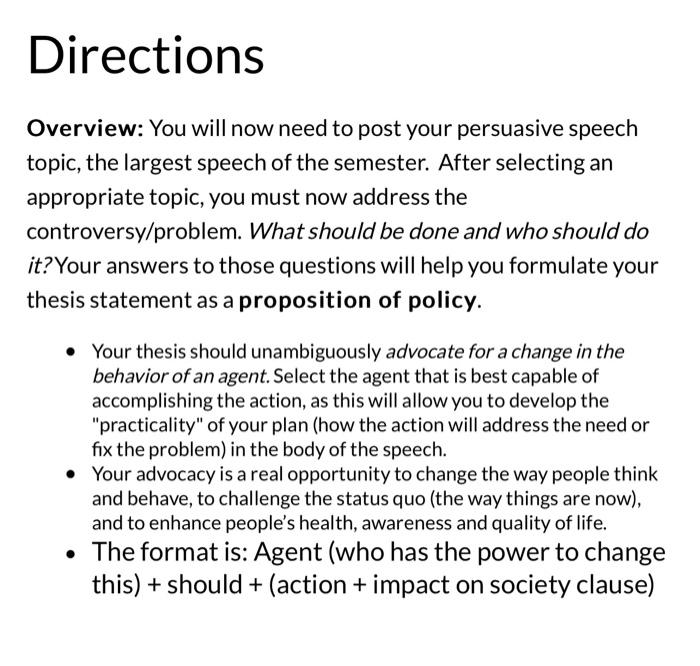 topic for a persuasive speech on a question of policy