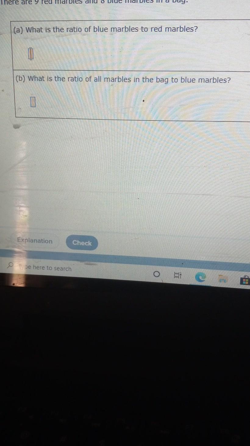 (a) What is the ratio of blue marbles to red marbles?