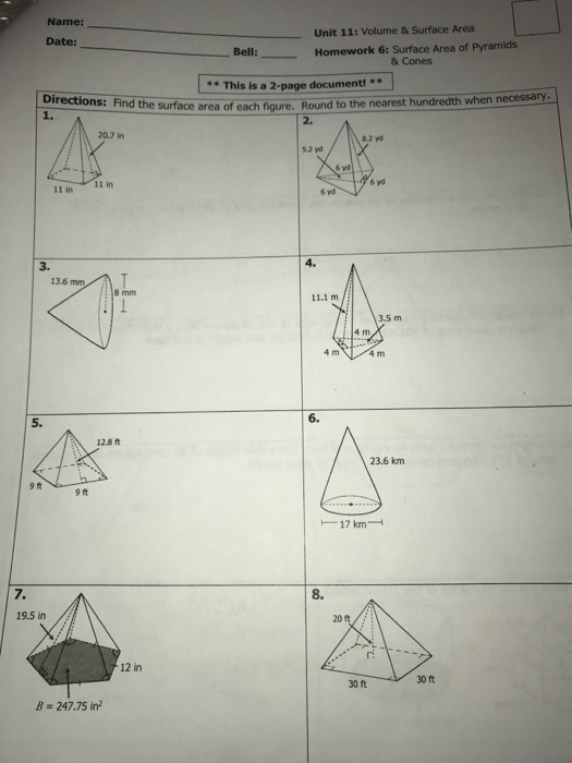 Solved Date Name Unit 11 Volume Surface Area Bell Chegg