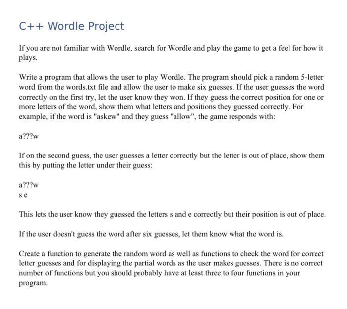 Solved C++ Wordle Project If you are not familiar with | Chegg.com