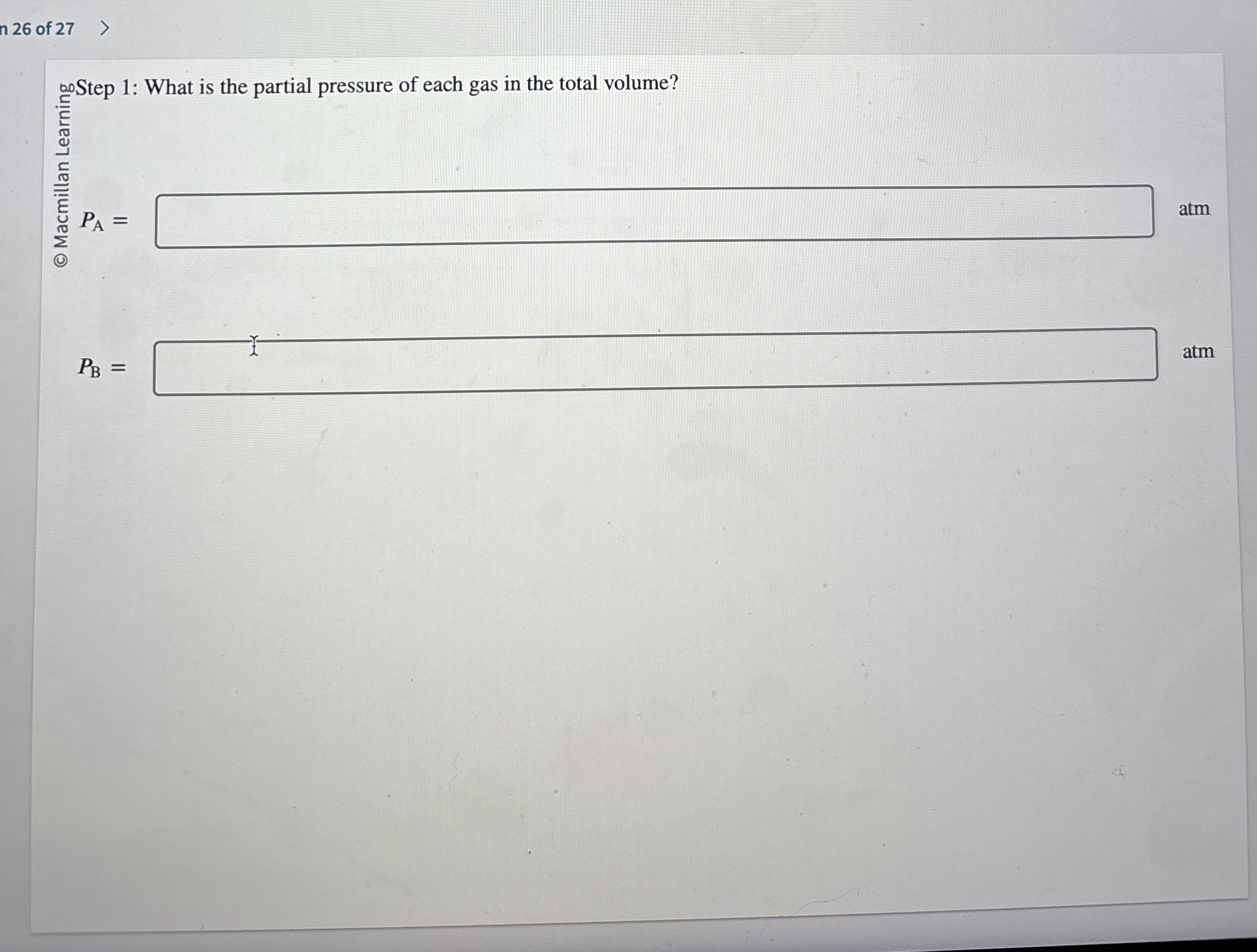 Step 1: what is the partial pressure of each gas in | Chegg.com
