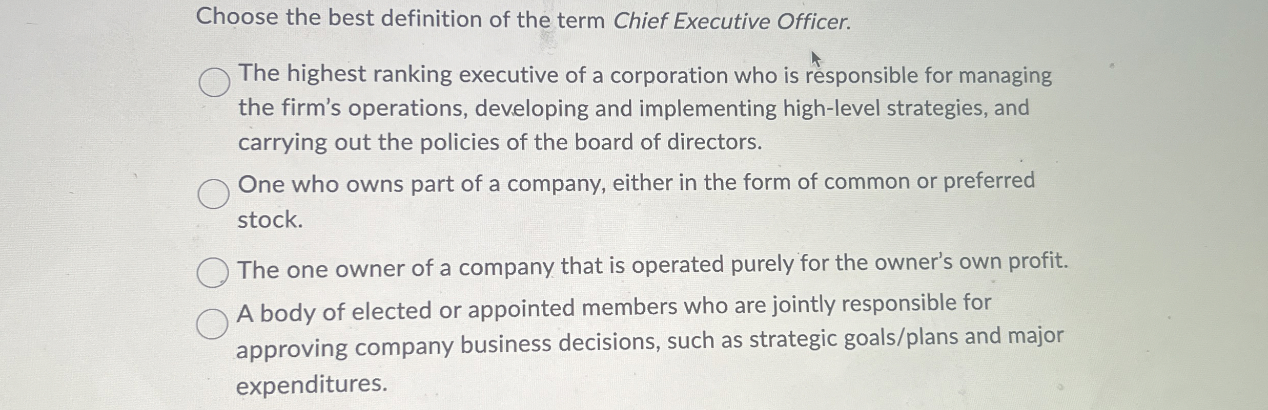 Solved Choose the best definition of the term Chief