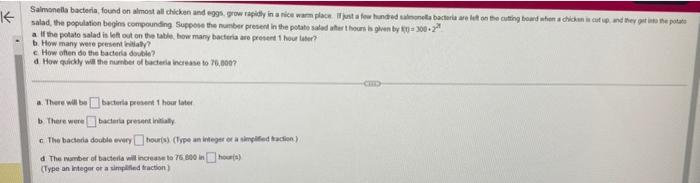 Solved a. If the potato salad is lett out on the table, how | Chegg.com