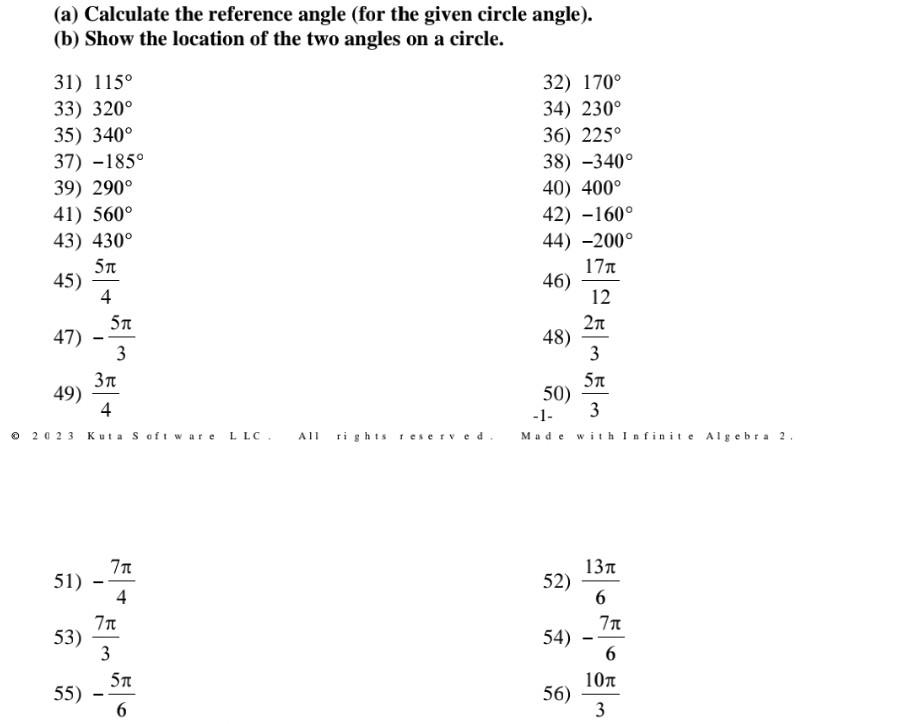 a-calculate-the-reference-angle-for-the-given-chegg