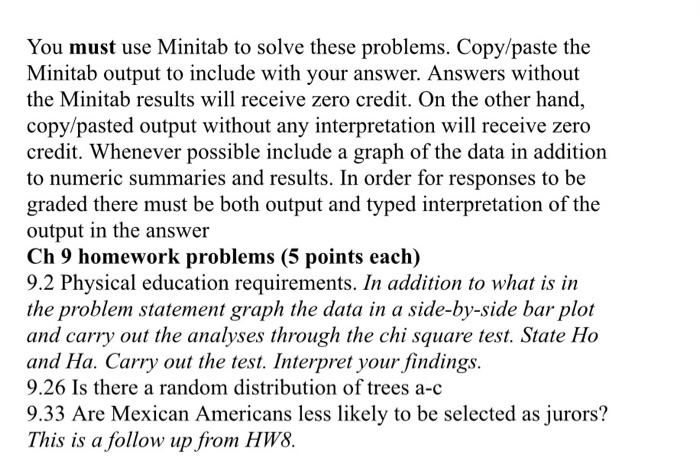 Solved You must use Minitab to solve these problems. | Chegg.com