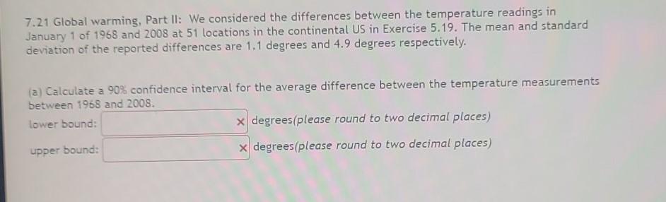 Solved 7.21 Global warming, Part II: We considered the | Chegg.com