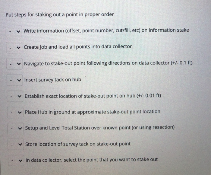 Solved Put steps for staking out a point in proper order | Chegg.com