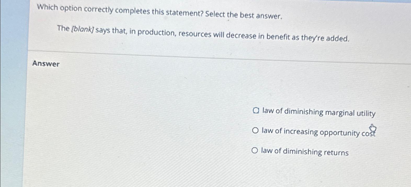 Solved Which option correctly completes this statement? | Chegg.com