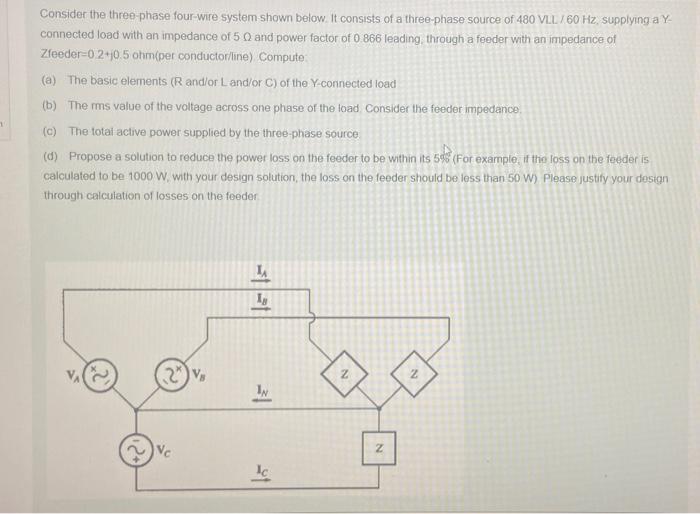 Solved Consider the three phase four wire system shown | Chegg.com
