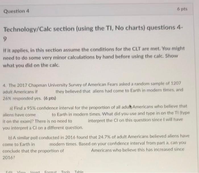Solved 6 pts Question 4 Technology/Calc section (using the | Chegg.com