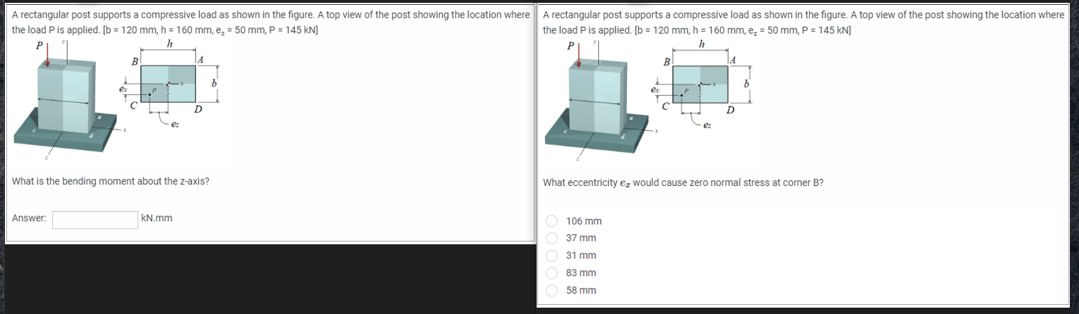 Solved A rectangular post supports a compressive load as | Chegg.com