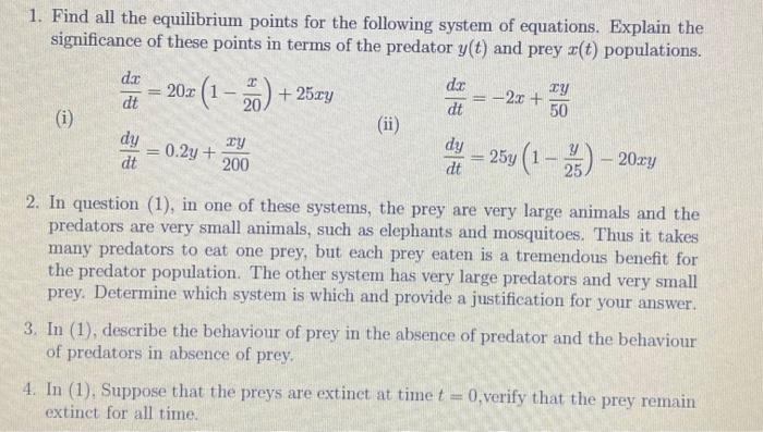 Solved 1. Find all the equilibrium points for the following | Chegg.com