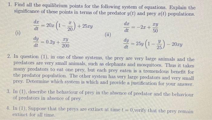 Solved 1. Find All The Equilibrium Points For The Following | Chegg.com