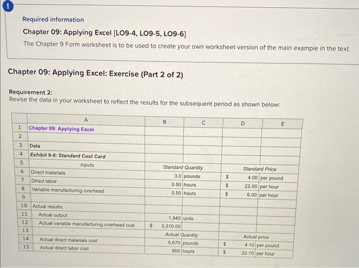 Solved Required information Chapter 09: Applying Excel | Chegg.com