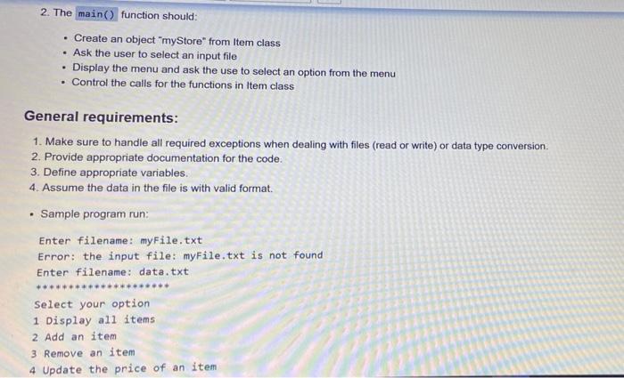 Solved Write a Python program that manages a store with the | Chegg.com