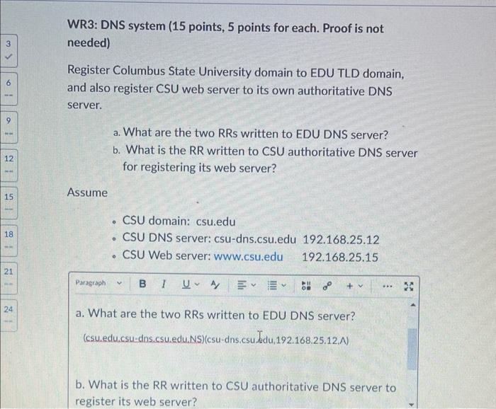 WR3: DNS system (15 points, 5 points for each. Proof | Chegg.com