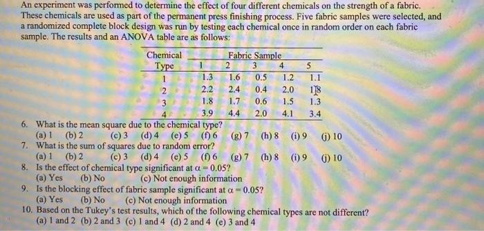 Solved 4 An experiment was performed to determine the effect | Chegg.com