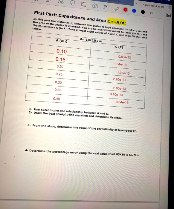 Solved 09 Capacitors Lab (1) B IA First Part Capacitance