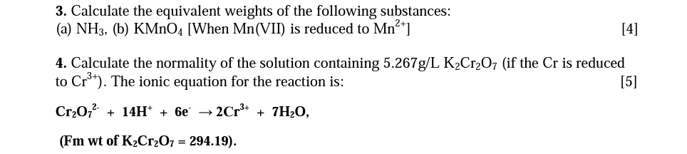 Solved 3. Calculate the equivalent weights of the following | Chegg.com