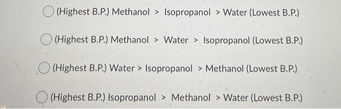 Solved The Vapor Pressure Curves For Methanol Water And