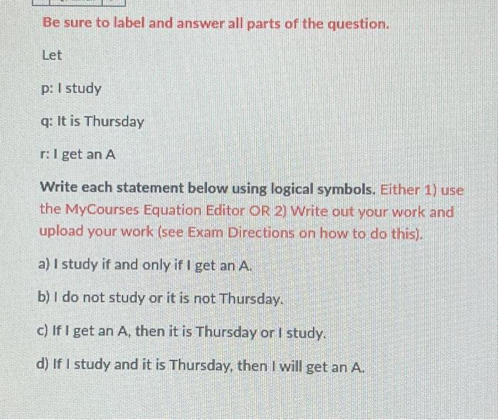 Solved Be sure to label and answer all parts of the | Chegg.com