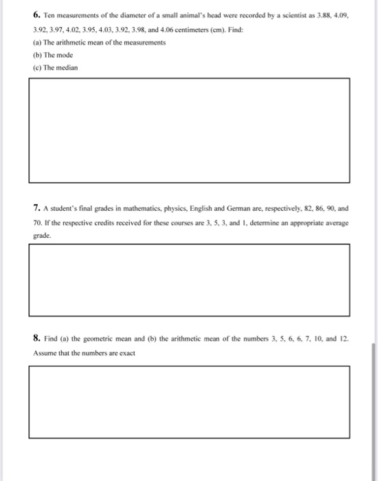 Solved 6. Ten Measurements Of The Diameter Of A Small | Chegg.com