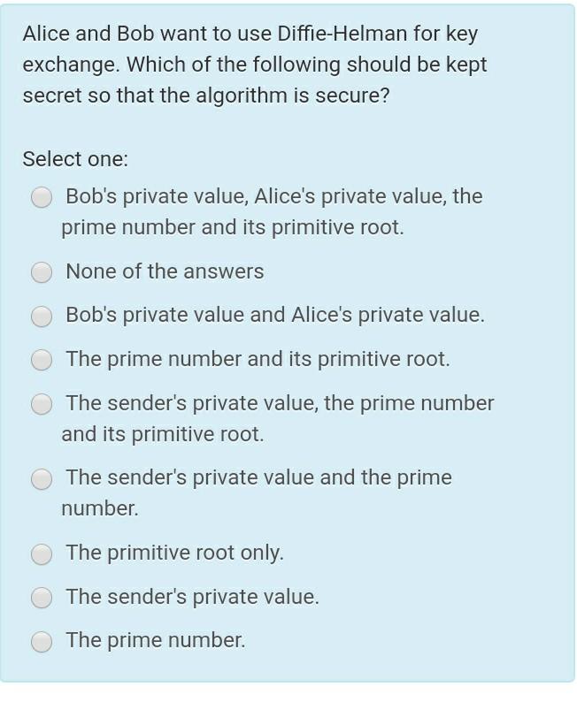 Solved Alice And Bob Want To Use Diffie Helman For Key Chegg Com