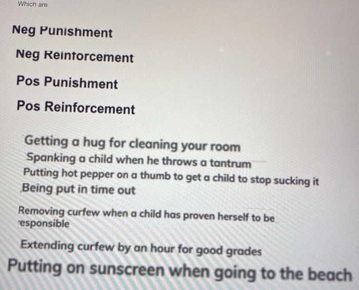 Solved Which are Neg Punishment Neg Reinforcement Pos | Chegg.com