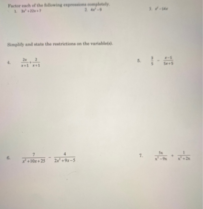 Solved Factor each of the following expressions completely 1 | Chegg.com