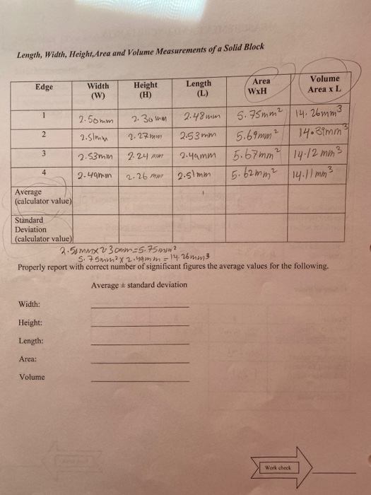 Solved Length, Width, Height Area and Volume Measurements of | Chegg.com