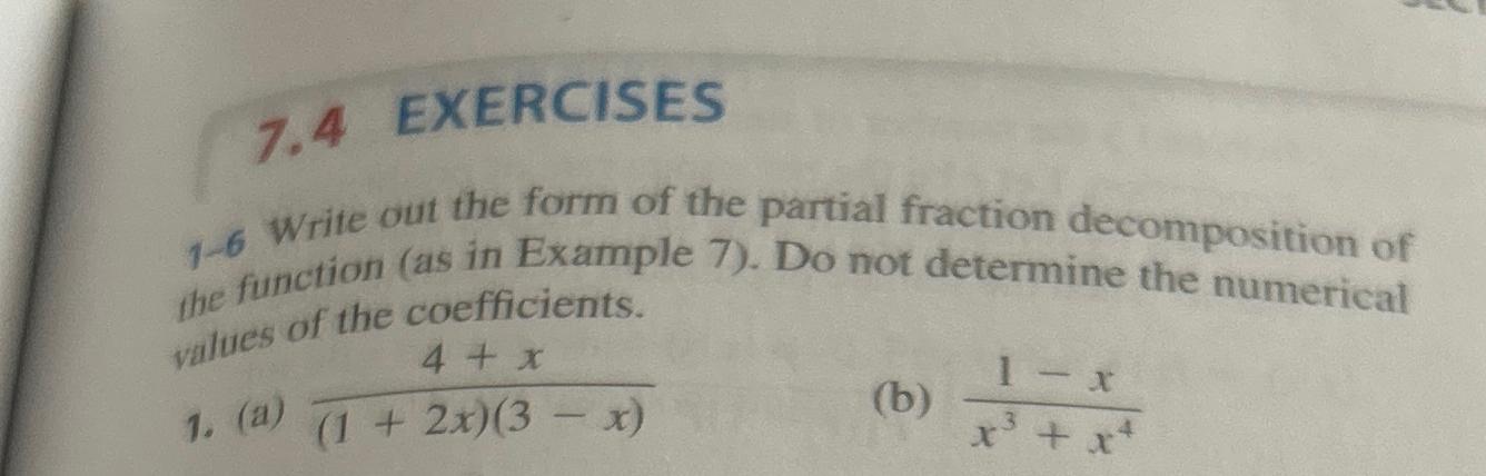 Solved 1.4 ﻿EXERCISES1.-6 ﻿Write out the form of the partial | Chegg.com