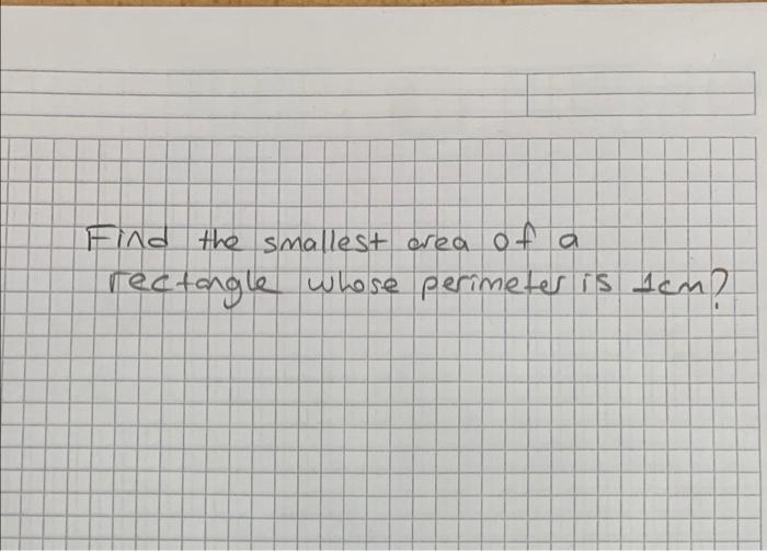 Solved Find the smallest area of a rectangle whose perimeter | Chegg.com