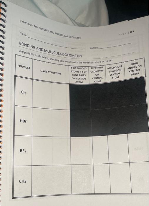 Solved BONDING AND MOLECULAR GEOMETRY | Chegg.com