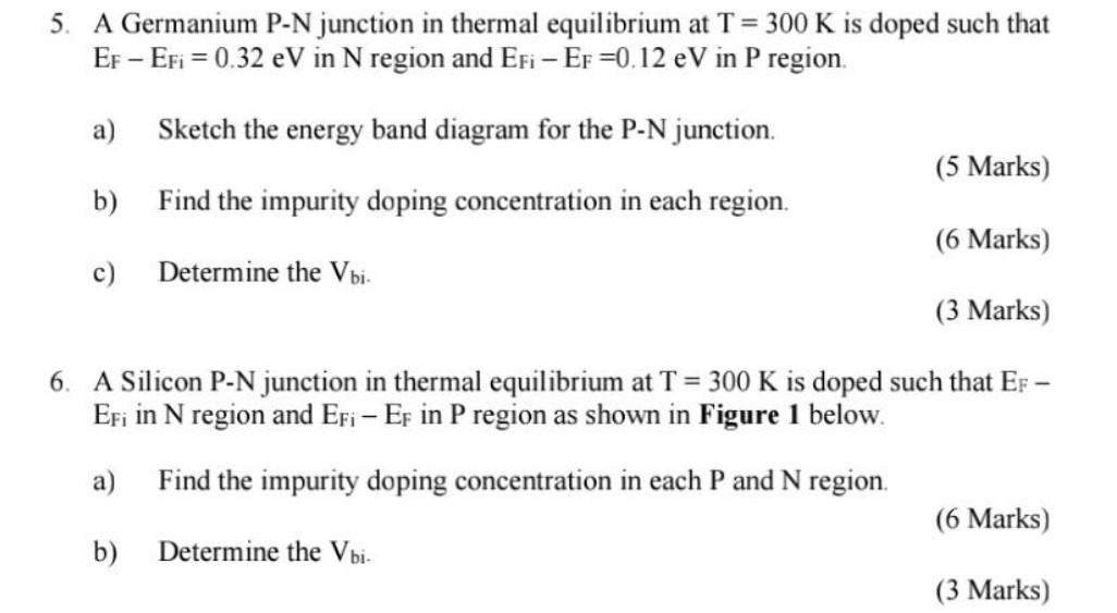 Solved 5. A Germanium P−N junction in thermal equilibrium at | Chegg.com