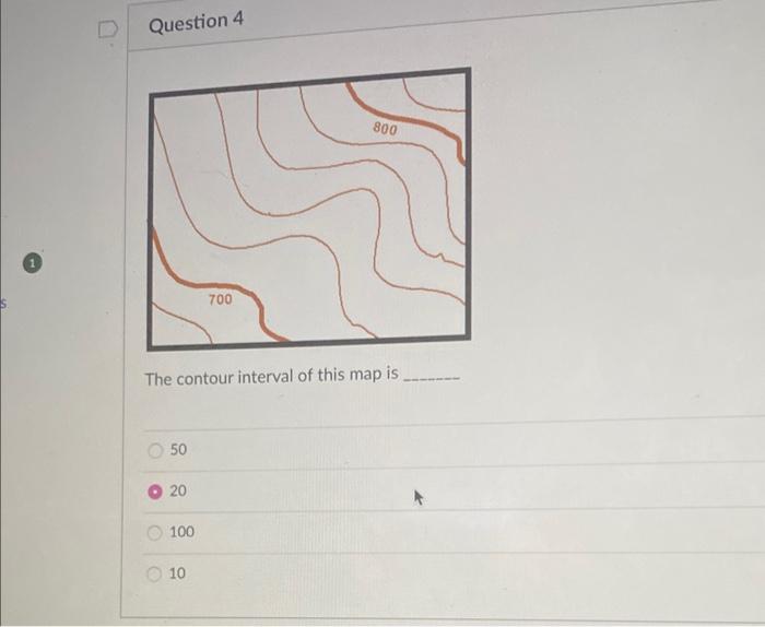 Solved The contour interval of this map is 50 20 100 | Chegg.com