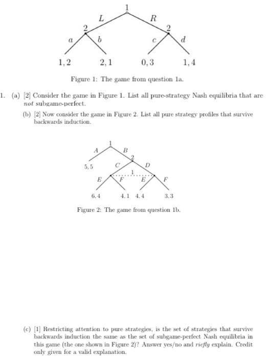 Solved L R 2 2 6 1.2 2,1 0,3 1,4 Figure 1: The game from | Chegg.com