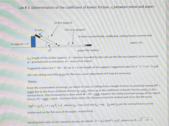 Solved Lab#3. Determination Of The Coefficient Of Kinetic | Chegg.com