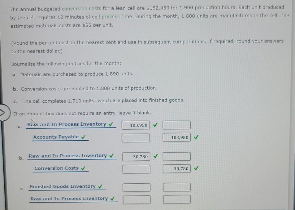 Solved The annual budgeted conversion costs for a lean cell | Chegg.com