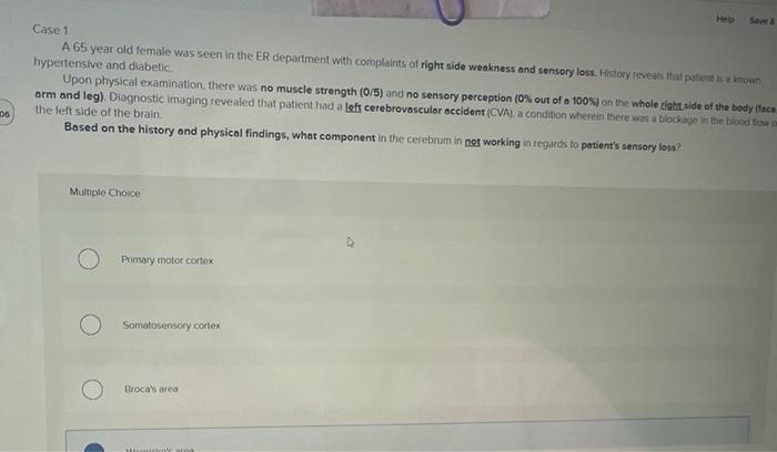 Solved Help Case 1 A 65 year old female was seen in the ER | Chegg.com
