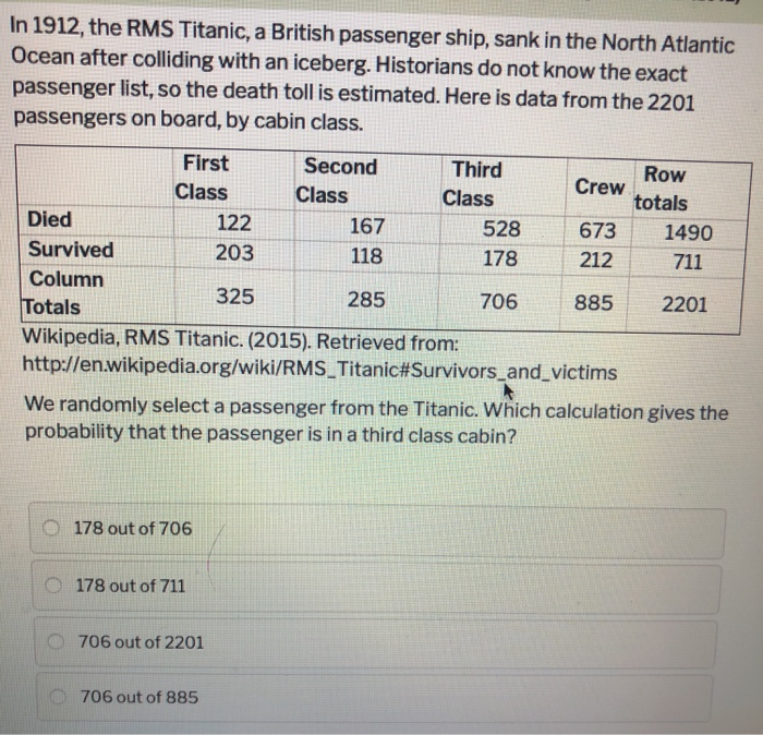 Solved In 1912 The Rms Titanic A British Passenger Ship