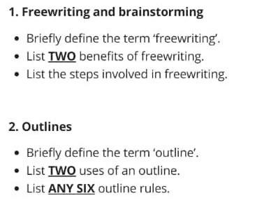 Solved 1. Freewriting and brainstorming Briefly define the | Chegg.com