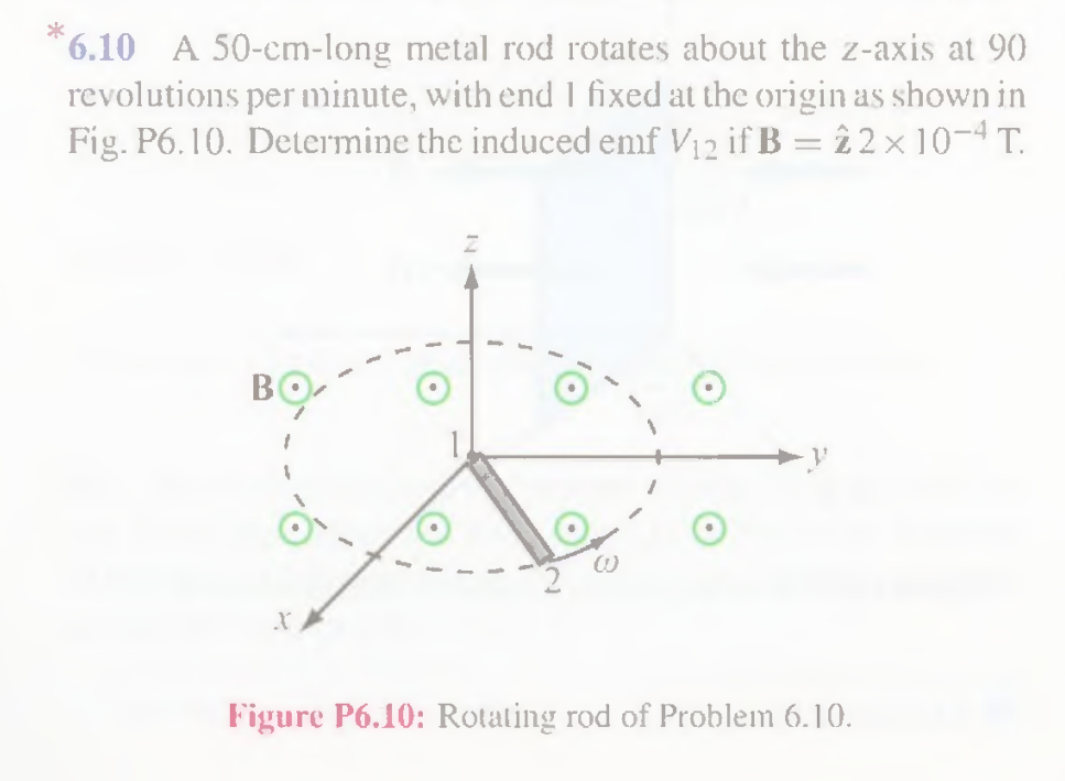 Solved *6.10 A 50-cm-long metal rod rotates about the z-axis | Chegg.com
