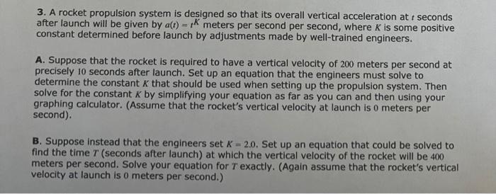 Solved 3. A rocket propulsion system is designed so that its | Chegg.com